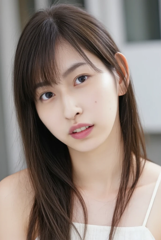 1 Female, Updo, (Ultra Realistic, High resolution), (Highly detailed eyes, Highly detailed hair, Highly detailed face, Highly detailed plump lips), (off shoulder with open chest), chest, Upper Body, Looking for a Smile, (highest quality:1.4), RAW Photos, (Realistic, photo-Realistic:1.37), Professional photography, Cinematic Light, (Very beautiful face: 1.2),Very large breasts、chestの谷間、Voluptuous thighs、Pictured from head to knee
