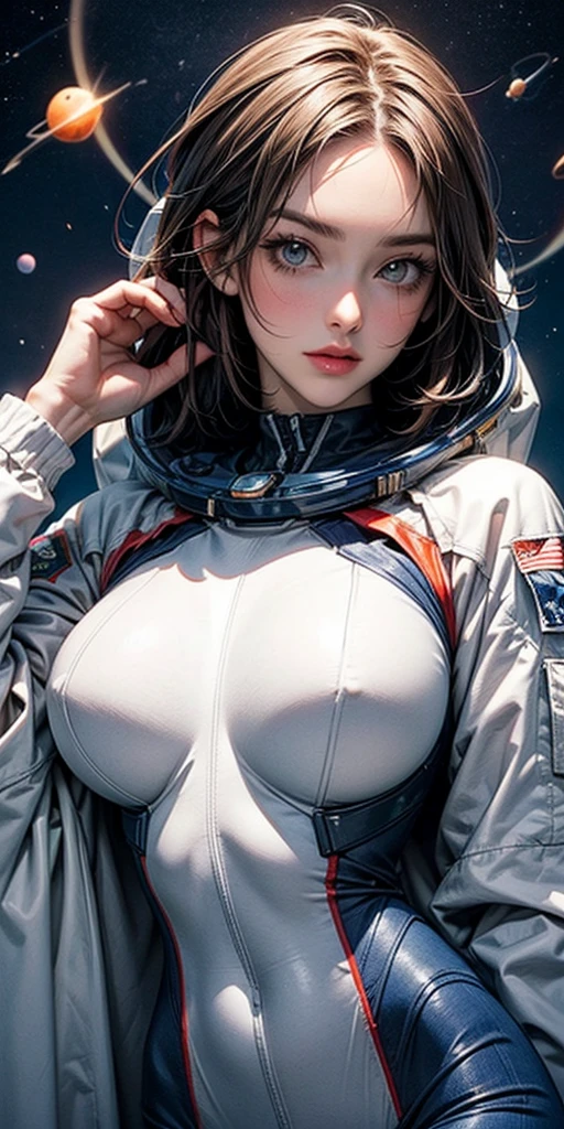 girl,sexy,big boobs, in the moon, Astronaut suit,The planets are luminous, --auto --s2
