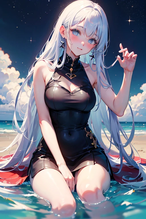 Real, One Girl, White Hair, Purple Eyes, Glowing Eyes, Simple Background,Fantastic, Seaside,Sedentary , Fantastic, Twin-tailed Hairstyle, Medium, Small Micro Bikini, , Silver T-Back, Back, Protruding Buttocks, Parted Lips, Blushing, Rough Breath, Flower, Sun, Sunlight, {{{Masterpiece}}},
{{{{{Official Art}}}}},
{{{high quality}}},
{{{highest quality}}},
{{{{8k_wallpaper}}}},
{{{{Very detailed eyes}}}},
{{{{{Very detailed body}}}},
{{{Very detailed finger}}}