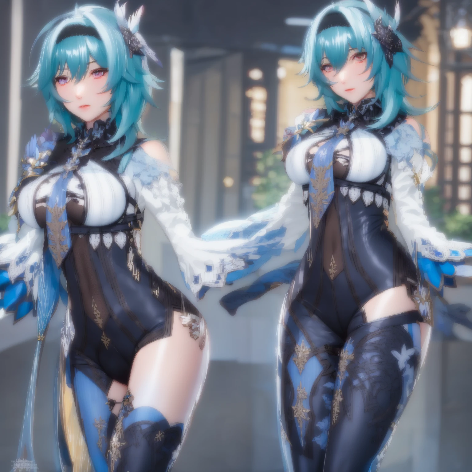((masterpiece)),(bestquality),((ultra-detailed)), ((beautiful detailed sky)), ((cinematic lighting)), depth of field, (dynamic angle),detailed lighting,(beautiful detailed eyes), ((night city view)),red lip, eyeshadow,large breast, ((One Kamisato Ayaka ))(( one EULA)), cleavage, navel, ()((kneeling, spreading legs wide open,, kissing eachother))((One Kamisato Ayaka and one EULA)) kissing ))Genshin Impact