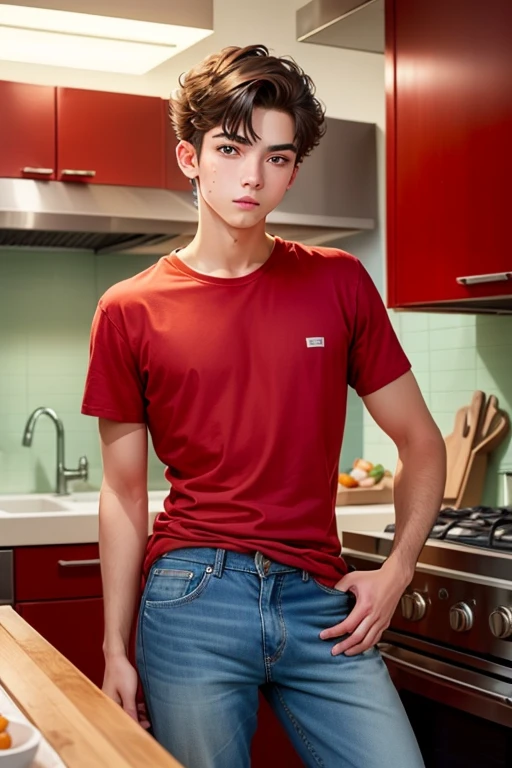 um homem jovem de 19 anos, dark red clothes, army equipaments, singer