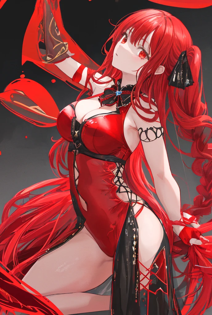 (((Red long hair))),White T-shirt,jeans,Anime Girl, Rias Gremory, Ayaka Genshin Impact,Honching tide,((((Honching tide吟霖)))),kushatkrentz women in critical art, Official Character Art, Biomechanics OPPEIN, Ayaka Game Genshin Impact, From Arknights, From Girl Front, mischievous giggle, ( ( Character Concept Art ) ), April Rendering,