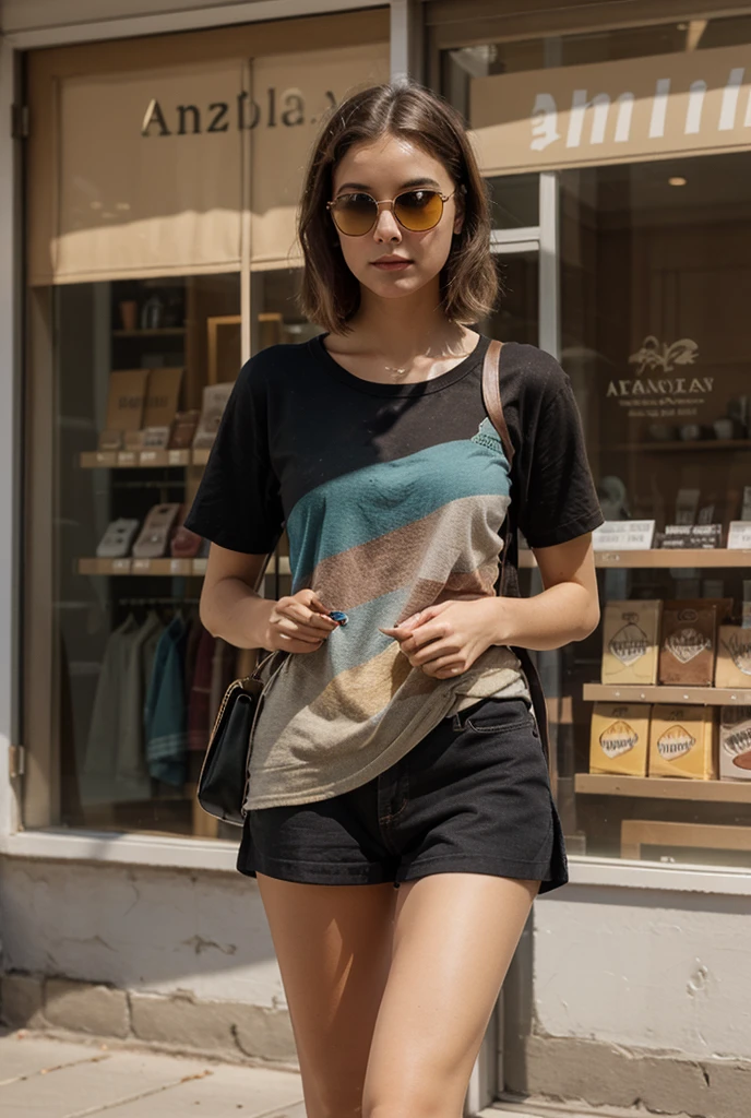 ((best quality)), ((masterpiece)), (detailed), perfect face, a photo of a seductive woman with styled wavy curly brown hair,full body, posing, in the background a wall, she wearing an emerald green t-shirt, very tight jeans, hands in pockets, big , intricate details, goosebumps, flawless face, shy, prude, (light freckles:0.9), ((photorealistic):1.2), raw