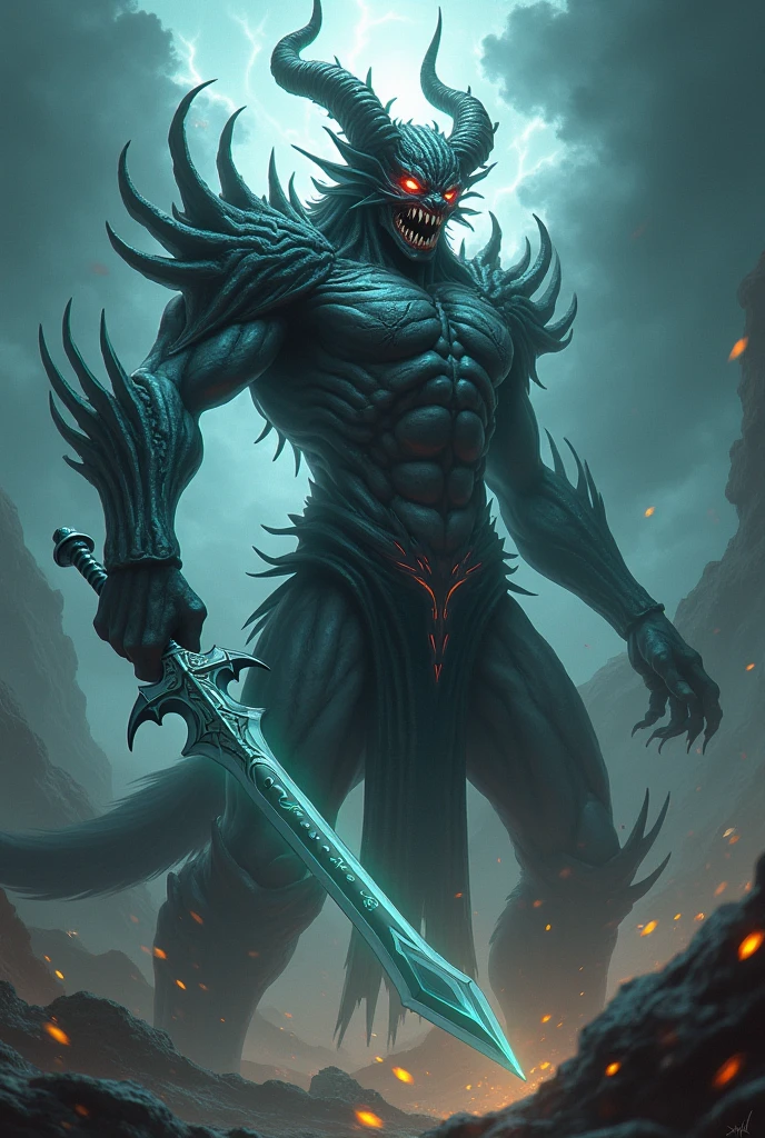 A horror black devil with sword