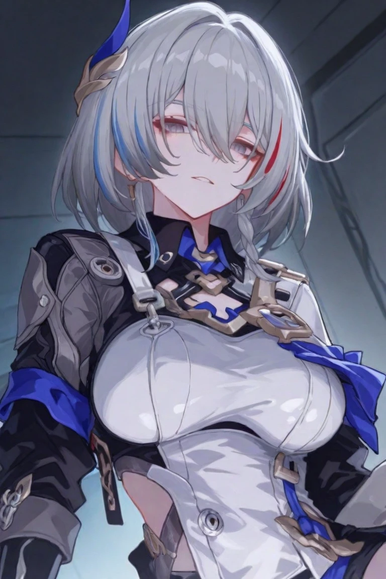 score_9, score_8_superior, score_7_superior, sauce_anime,
shadowbeta, beta, short hair, blue eyes, Braiding, Grey Hair, Painful expression,
gloves, Cleavage, armor, Clothing cutouts, Cleavage cutout,Tied up with rope,gag,Lying down,Struggling,