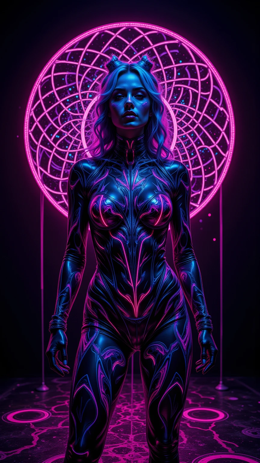 a ultra beautiful girl, with a (black techno fantasy armor) and a great sword in the back, cute, 12k, uhd, photorealistic, (red neon lights), (black short hairs), ((european race)), (ultra beautiful gorgeous realistic), naked belly and (naked arms)