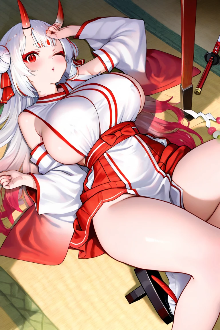 fujiwara no mokou, burning background, flames, burnt clothes, night sky, engulfed in flames, large breasts, perfect body, tight clothes, correct anatomy, hair ribbon, arms crossed, boobs pressed, bursting chest, ((huge boobs)), mature, mommy, bear shaped breasts, sagging breasts, large nipples, bare chest, spread legs, crouching, pussy juice, blushing, sweaty, shiny skin, hand on clitoris