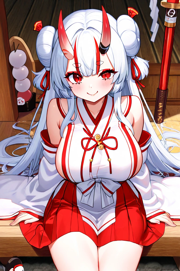 (masterpiece),(best quality),(ultra-detailed),(best illustration),(best shadow),(absurdres),(detailed background),(very aesthetic), kaguya(qbg), twintails, solo, long hair, black hair, very long hair, large breasts, red eyes, japanese clothes, cleavage