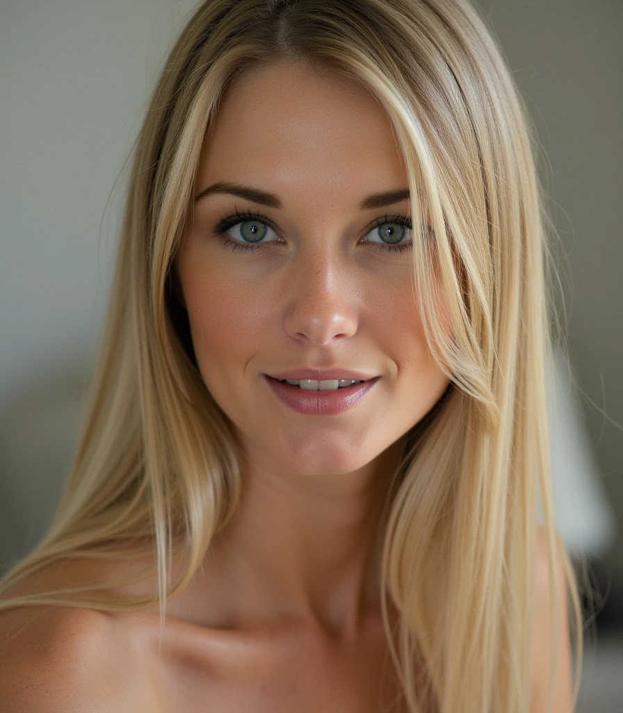 Photograph of a beautiful 35-year-old blonde woman totally naked