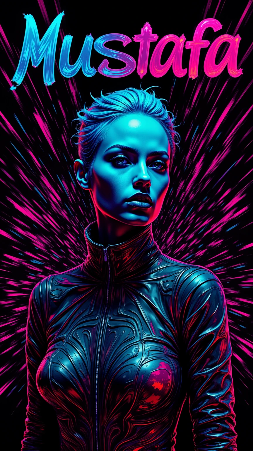 A messy-haired、Provocative image of woman wearing daring clothing, energetic, Abstract mosaic pattern, Fractal elements stand out.