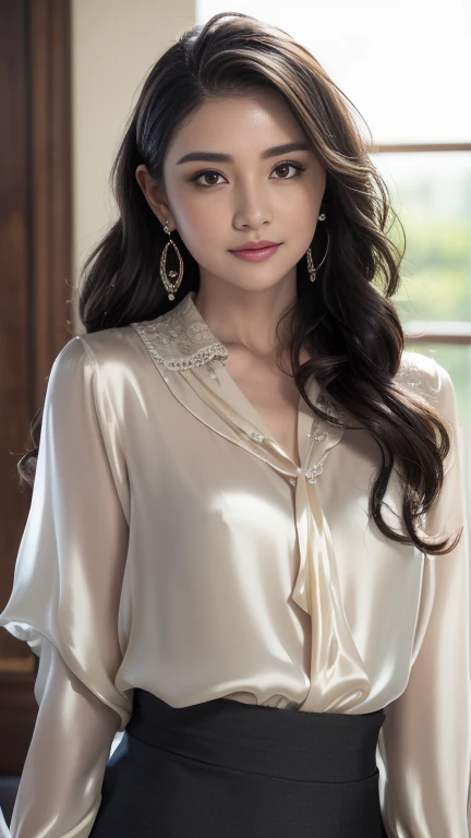 ((Hit the knee)), Red lips, Mature Woman, Exquisite makeup, National style, real、live-action、((Realistically:1.5))、White orchids around the hair,Lilac Dendrobium、White lily、1 girl、Brown Hair、Flowing hair、Ample breasts, The body is slim, Slim sexy legs, Attractive legs, Take a graceful pose, She has a very beautiful face、Hairpin on the head、Perfect hands、(night、moon、cliff)、 Vector art、Chinese contemporary art、Soft Light、Looking down