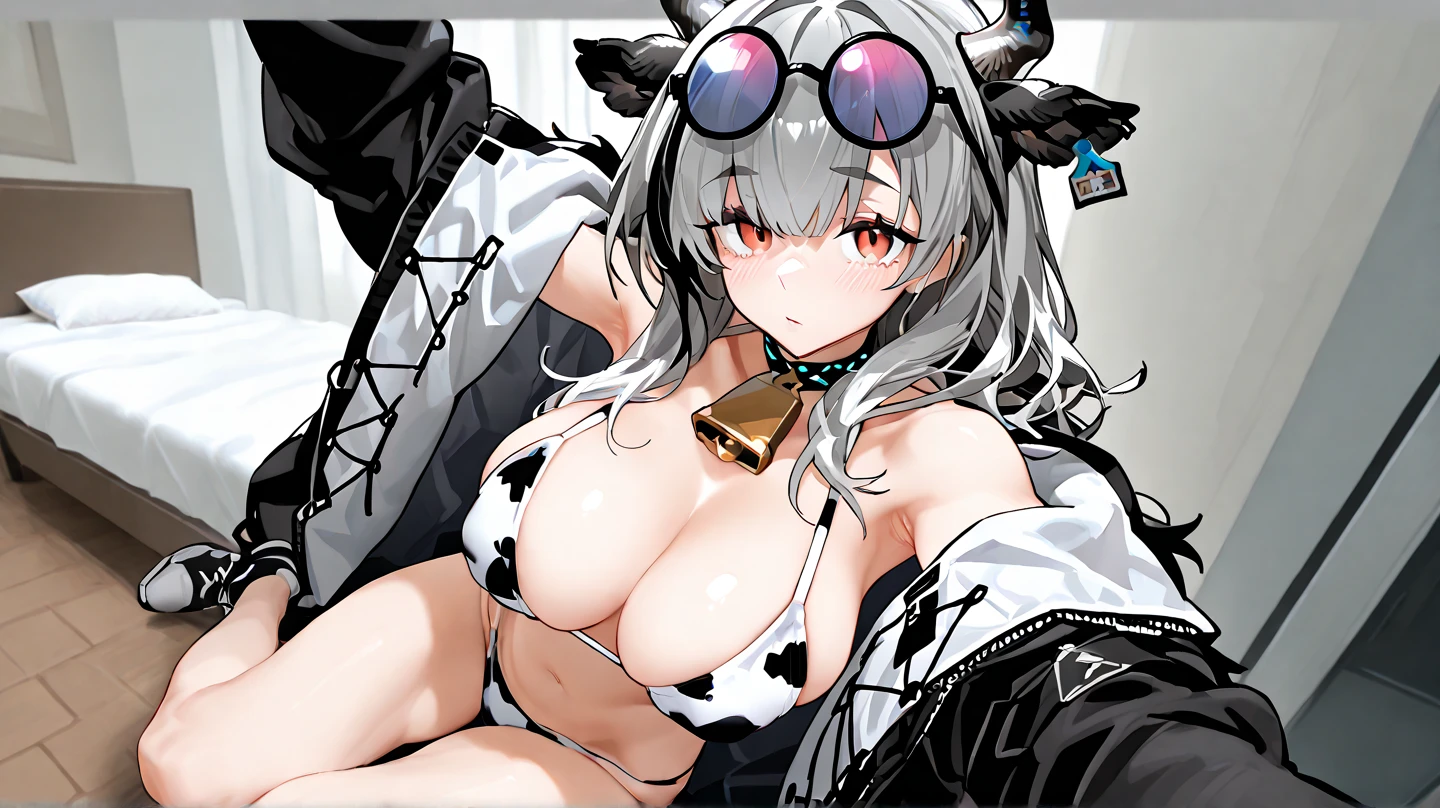 1girl, W \(arknights\), arknights \\\\\ masterpiece, best quality, very aesthetic, absurdres, newest \\\\\\ slim body,///// ,by nyantcha,cutesexyrobutts , by khyle,,////// ,,solo,, , ,,detailed face, , ,, , , , , beautiful face, (white background:1.2), , sexy, , orange eyes, , , rating:nsfw,,big tits,), in the center of the frame,,short hair, ,lingerie garter belt,, black openwork bra, wears a lab coat, hands in pockets