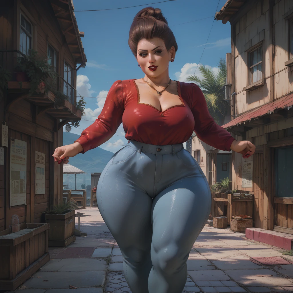 1girl, solo, masterpiece, best quality, detailed, narrow waist, wide hips, huge breasts, huge ass, score_9, score_8_up, score_7_up, 3d, breast expansion, ass expansion, growth, giantess, muscle growth, smug, glowing eyes