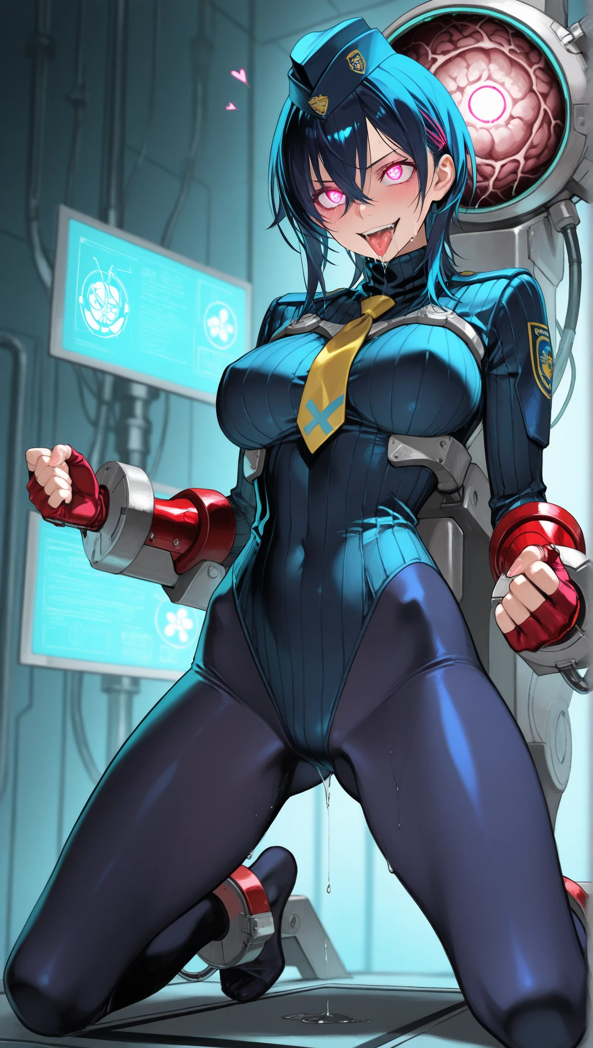 アニメ,Perfect Anatomy,Suguha Kirigaya,1female,crossed eyes,(rolling eyes),open mouth,(tongue out),(crying),side ,(white highleg leotard),((micro skirt)),short hair,large breaim body)