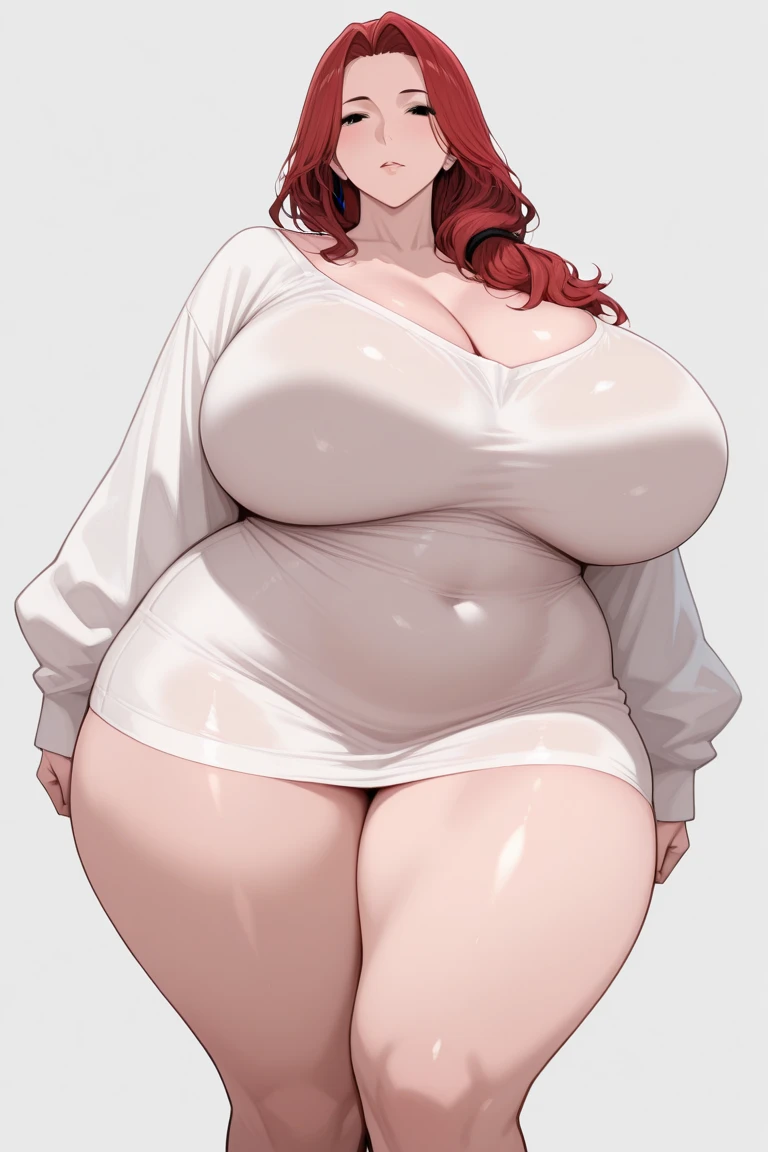 (masterpiece:1.2, best quality:1.2, beautiful, high quality, highres:1.1, aesthetic), detailed, extremely detailed, ambient soft lighting, 4K, perfect eyes, perfect face, perfect lighting, 1girl, long hair, solo, RanmaChan, red_hair, (single_braid), blue_eyes, 1girl, solo, huge breasts, huge ass, huge thighs, narrow waist, wide hips, thick thighs, nude, pussy, breasts, hands on hips, smile, standing looking at viewer, simple background, (best quality), ((masterpiece)), (highres), original, perfect female body, perfect breasts, perfect hips, perfect anatomy perfect hands, extremely detailed wallpaper,shiny, chromatic aberration abuse, vivid color, (highly ultra detailed face and hair and skin and eyes and finger and background and hair:1.2)