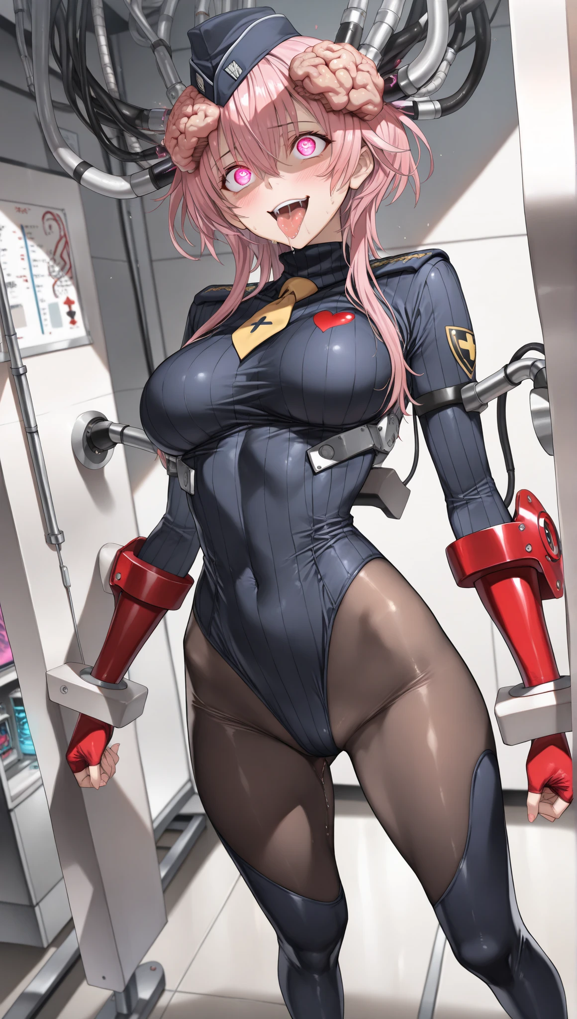 ultra-detailed, Explicit, Beautiful body, Beautiful Nose, Beautiful character design, perfect eyes, perfect face, ultra highres, 4K, beautiful legs, perfect legs, Nice hands, Perfect hand, Masterpiece, Best Quality, Highly detailed, illustration, absurdres, street fighter, doll suit, shadaloo doll, dollsuit, expressionless, blank eyes, looking at viewer, red gloves, emotionless, black latex, corrution, mind control, female combatant, full body, hypnotized, unhappy trance, full body suit, ribbed bodysuit, both arms at side, obey, perfect female body, extremely glossy latex, hypnosis, hypnoLora, empty eyes, Mind control device, poses, submissive_pose, Slave, hat, necktie, standing, standing up straight, Standing at attention, hat, yellow necktie, belt, latex, ribbed bodysuit, thighhighs, garter belt, Fighting Stance, military, thigh boots, solo, Classroom of the Elite, Ichinose Honami, pink blonde hair, blue eyes, long hair, large breast, evil smile, evil grin, yandere trance