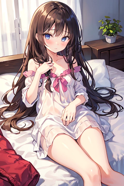 masterpiece, highest quality, High resolution,Follow the prompts、Anime Style、Brown Hair、Long Hair、Nightwear