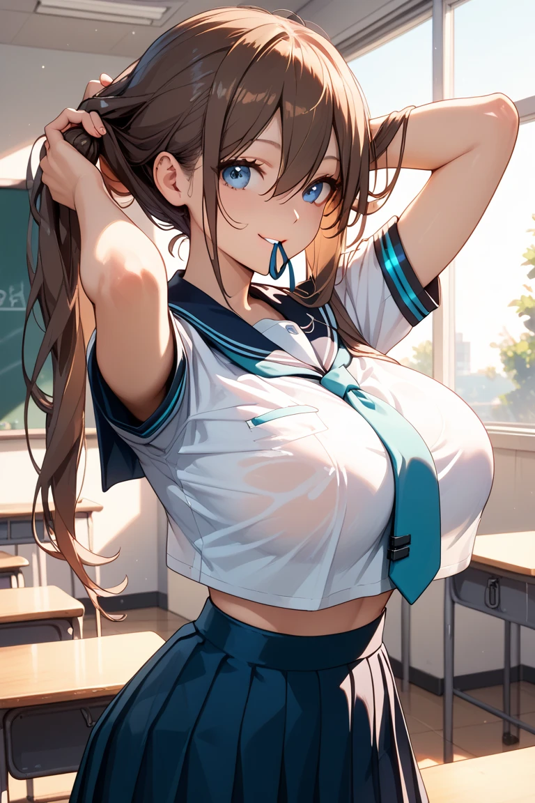 flat chest, from front,presenting_breasts, breast_focus, woman_focus, BreastLift,
 (1girl), (solo),  minami kotori, long hair, yellow eyes, bangs, hair bow, green bow
,BREAK,
gyaru, shirt, plaid, bow, blush, white shirt, hair ornament, nail polish, plaid skirt, bowtie, pleated skirt, clevage
,BREAK,vertical stripes,panty,bra,fine under wear,(((vertical stripes bra))),
indoor locker room
,nipple_out,show off nipples, focus on nipple,
,BREAK,
from front, upper body,(((from front))),
{{{troubled face:2.0}}}, troubled face,smile, open mouth, looking down at viewer