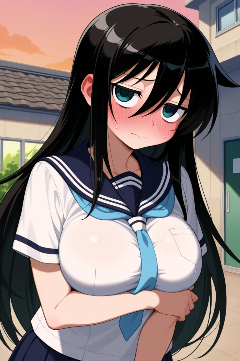 One girl、Kindergarteners、Braid、、Black Hair、全naked、naked、Nipples、Embarrassed、Dark Eyes、Flat chest、Thin legs、outside、garden、Half crying