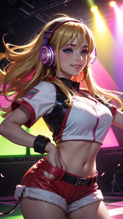 A girl with blond hair, wearing a colorful outfit and cosplay costume, stands in a dynamic pose. She has a playful expression on her face as she enjoys playing video games. The girl is a gamer, immersed in her virtual world, holding a console controller in one hand and a keyboard in the other. She wears headphones, symbolizing her dedication to gaming. The scene is set in a brightly lit studio with soft lighting, enhancing the vivid colors of the girl’s outfit. The composition is creative and cartoonish, with a background scenery featuring artistic interpretation of video game elements. Glowing digital effects surround the girl, adding to the energetic and action-packed atmosphere. Electric blue accents are scattered throughout the image, giving it a mysterious and futuristic feel. Overall, the prompt aims to capture the fun, enthusiasm, and creativity associated with gaming, while showcasing the girl's passion and love for video games in an anime-style artwork.
Gamer girl blond hair sexy outfit tattoos