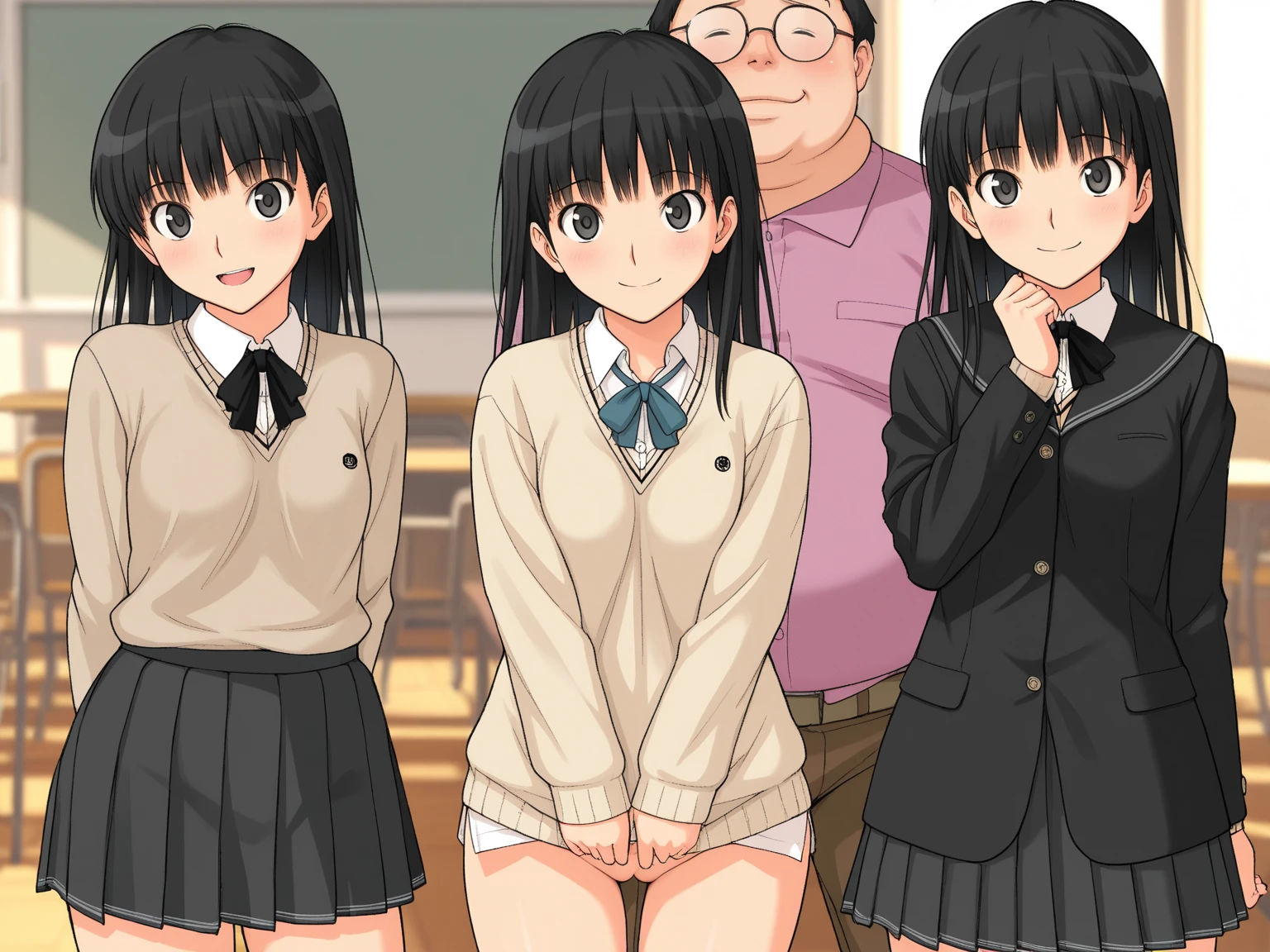 A 42-year-old mother and her 12-year-old daughters、Completely naked、The penis is inserted、crowd、Crouching with legs spread、Watery eye、crowdと乱交、Highest quality、classroom