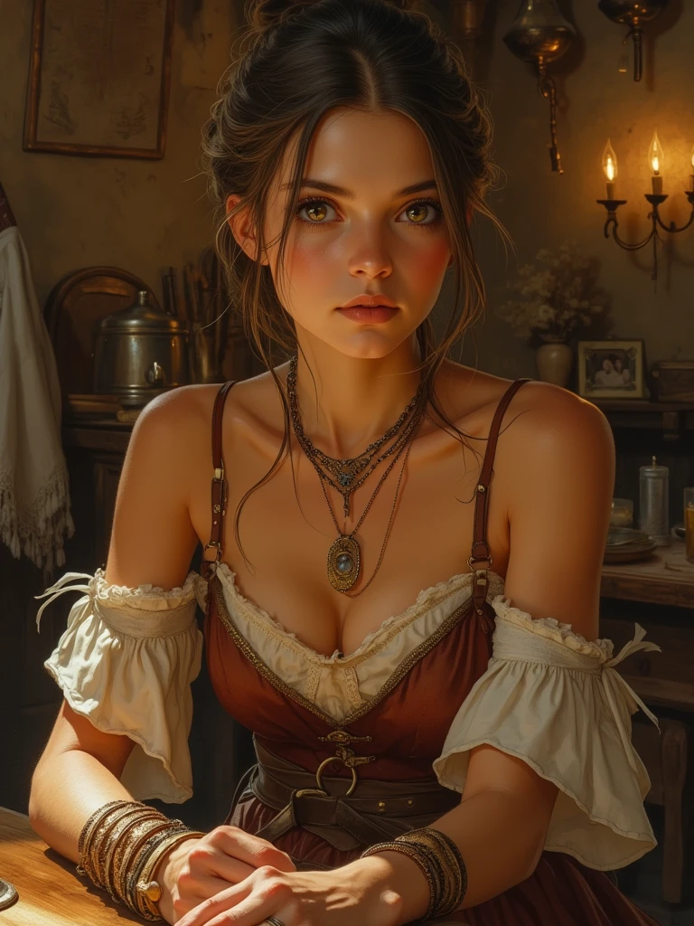 a woman laying on the ground in a room with hay, portrait female, mother of witchers, female character, female lead character, italian looking, mediaeval