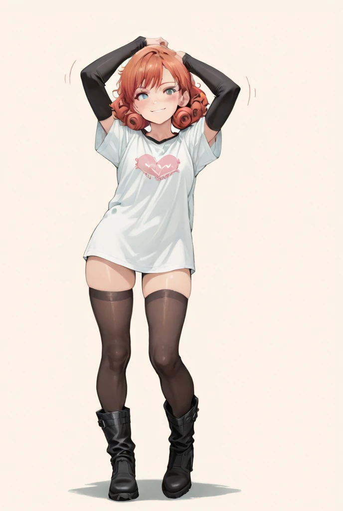 {{{sincos (sincos), no human, full body}}}, 1 girl, beautiful face, smiling, curly brown hair, showing off her panties, looking at viewer.