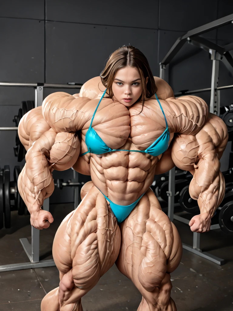 ((Masterpiece,Best Quality)), absurdress, looking a viewer, Cowboy shot, , cinematic composition, opposite, 1girl, Beautiful, pretty face, , a perfect face, Perfect eyes, Perfect skin, Narrow waist, cute face, Muscular girl, muscled body, Protruding Breasts, large breasts,Muscular girl, muscled body, Hypermuscular Body, huge muscles, massive muscles, massive biceps, big biceps, giant biceps, Hyperbiceps, , Pecs, wide shoulders, , wide hips,, Masterpiece, Best Quality, hiquality, hight resolution, aesthetic, Detailed, Extremely detailed, ambient soft lighting, 8K, nice hands, perfect arms, absurdress, perfect ligthing, Elizabeth Olsen, pomade, Women's hands, Smooth skin, wide shoulders, Very broad shoulders, huge traps, Sitting on the bed, sexypose, Room, bed, Hands on the bed, Yellow underwear, lace linge, Topless, naked breasts