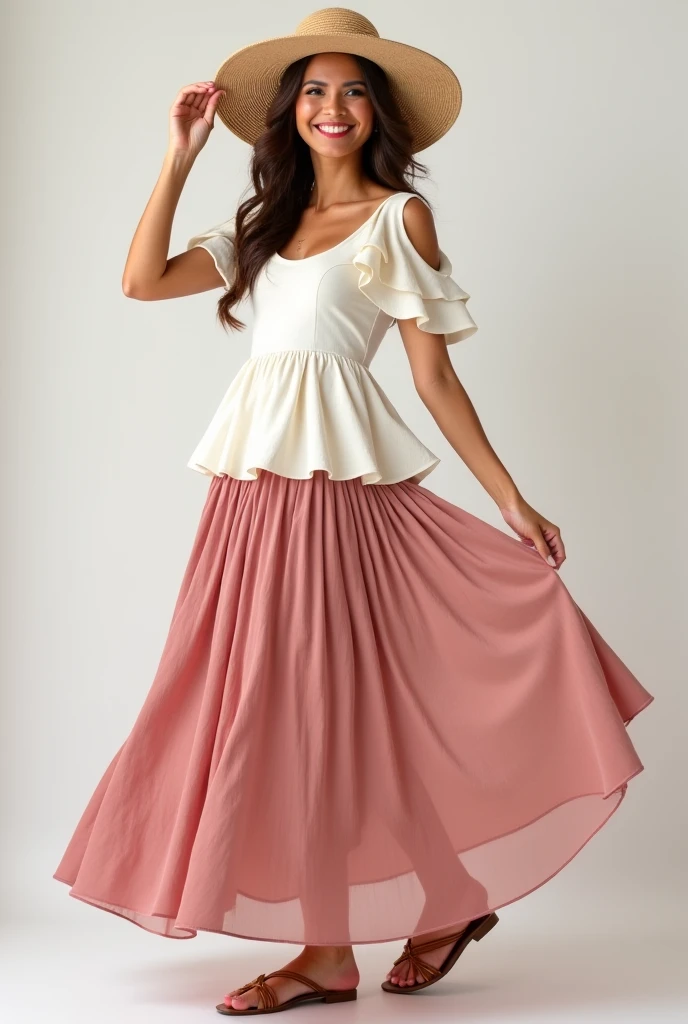 (shy:1,1) (smiling:1,5) woman playing with skirt, dancing, wearing short blazer and very very detailed (long (fully pleated) full circle skirt) and (low heeled) office shoes, very very intricate hyper-detailed symmetric (attractive graceful young feminine face) with (sad, tired eyes and a shy smile), large breasts, full of empathy and compassion and love, (pronounced (feminine) features), (highly detailed ultra accurate realistic) hands and fingers, (windy conditions and wind blowing), epic composition, highly detailed attributes, highly detailed space station background, (35mm f1.4 Kodak portra 400 photograph), extremely high quality RAW photograph,