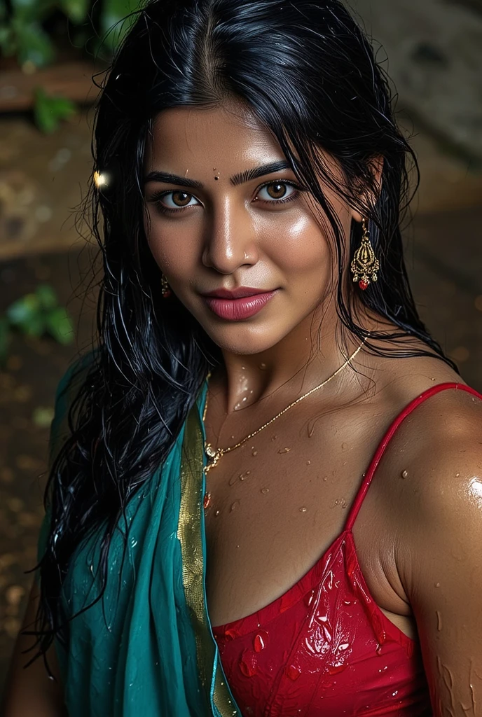 (Masterpiece, realistic, photorealistic, 1girl, hyperrealistic, detailed face, beautiful detailed eyes, beautiful detailed lips, extremely detailed skin, long eyelashes, intricate details, cinematic lighting, dramatic lighting, color palette, chiaroscuro, oil painting, digital art, concept art, 8k, high resolution, ultra Detailed)Sexy middle aged Indian middle aged women:1.1, Beautiful curvy full body, (Indian milf showing off huge cleavage:1.2) and (huge saggy breast:1.4), front open blouse, without sarre, (full body Soaked in sweat:1.2)( oversized blouse)(saggy :1.4)(huge saggy breasts:1.3),(thick thighs:1.1)erotic, seducing, (without saree:1.1), blouse, seducing facial expressions:1.1, bending down seducing poses:1.1,indian traditional outfits saree, valley, breastfeeding:1.1, closeup photography, prime lens cinematic, professional,
