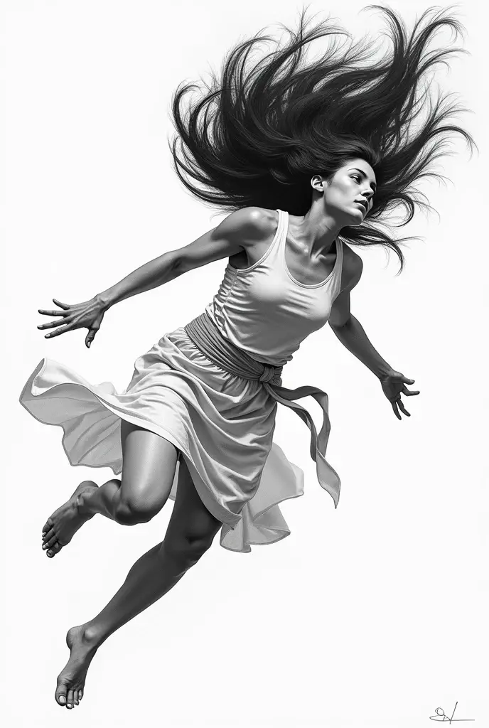 Graphite pencil drawing, 50yo Chinese woman, action pose, full body, without clothes, white background
