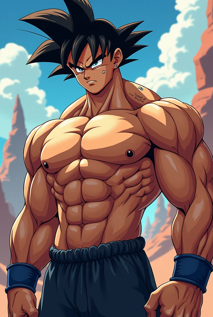 Goku,Dragon Ball, showing his traces,wearing Pink briefs