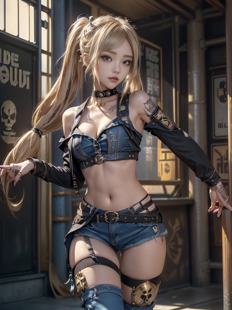 (Full Body View:1.2)、(Side view:1.1)、(Beautiful face:1.3)、(Smiling with teeth showing:1.3),(Shibuya Gal:1.5)、(Beverly Hills Whore:1.4)、(Neo-goth fashion:1.5)、(Punk RockVisual Kei:1.4)、(Modern white and red Barong:1.5)、(Tattered brown and charcoal denim bugle pants:1.5)、(Mustard Yellow Headband:1.3)、(Charcoal and khaki high heels:1.4)、collar、(We sell patterned underwear with logos.:1.4)、15 years old、NSFW,((Highest quality、In 8K、masterpiece:1.3))、Sharp focus:1.2、(Layered Cut、Huge boobs:1.1),Beautiful woman with perfect figure:1.4、(Open legs:1.3)、(Raise your arms:1.2)、(Open your crotch:1.3)、Slender Abs:1.2、Butt、Highly detailed face and skin texture、Detailed eyes、double eyelid,(Twin tails:1.3)、(White-gold hair:1.3)、Dynamic Pose、Obscene pose、Humiliating pose、Gravure idol、(luxury fashion show stage:1.3)、(Make your legs thinner:1.4)、(Slim body:1.3)、(clavicle:1.1)