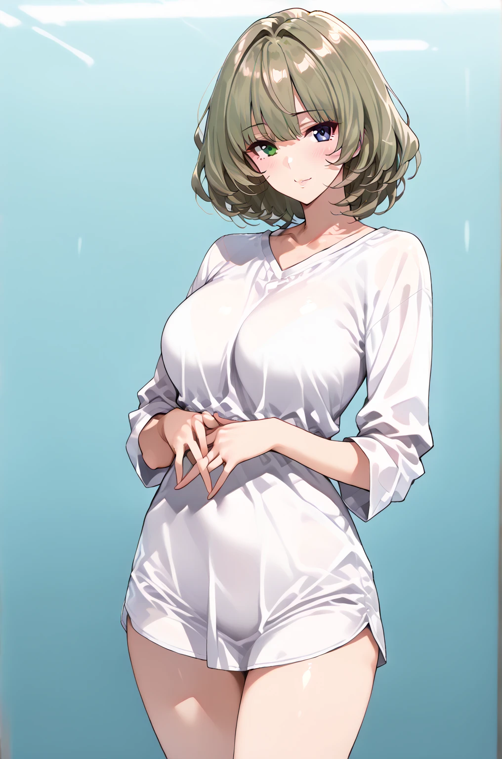 big breasts:1.5、、highest quality、very detailed、Very realistic eye masterpiece、highest quality、very detailed、gray hair、perfect face、long hair、white dress、sundress、nsfw