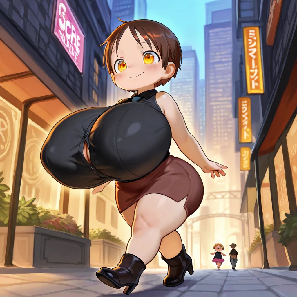 masterpiece, Highest quality, Nico_Yazawa,High resolution, 1 Girl, alone, Brown Hair, short hair, Twin tails、Purple eyes,  , Pink Dress, ()、(Beautiful thighs)、city, Outdoor, garden, Carrying a red backpack, (randoseru backpack:1.2) Sweaty、Thick thighs、Highest quality、4K、One girl, 8-year-old, change, cute, Grin, 、School Swimsuit、In the city、Many passersby are surrounding the girl..、、Thick thighs、Ahegao、A man holding his penis and girls surrounding him、Semen from the penis、Bukkake、Bukkake、（Bukkake）With projectile、Blowjob