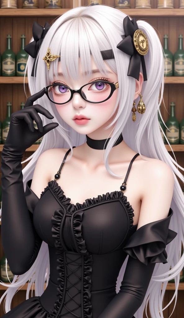 Transparent hair、hime-cut、Golden Eyes、eye glasses、Teenage daughter、flat chest、Thin pubic hair、Beautiful open legs、pole dance