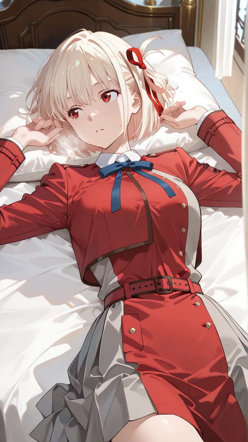 1girl,1boy , nishikigi chisato , red uniform, pov, detailed, lon Clothed, small , sexy , cute, blushing, messy, from behind, pronebone, sex, small penis, cum, sex, pov,
