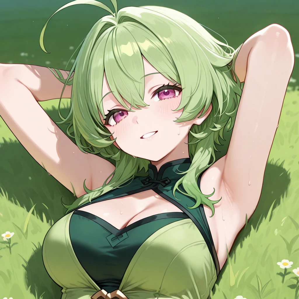 (8K、masterpiece、Highly detailed background、high resolution)、(mitsuri kanroji)、(Open-air bath、Hide nakedness with your hands)