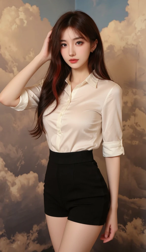 (8K、Top image quality、masterpiece:1.2)、(realisitic、Photorealsitic:1.37)、The ultra-detailliert、独奏、1girl in、full body Esbian、OL Beauty、Black Office Blazer、Office Skirt:1.2、(panthyhose:1.2)、(Sheer button-down shirt shorts:1.2)、Upcolor prim with buttons、Down color prim with buttons、bra very、(panthyhose:1.2)、Alpha Layer、high-heels、Cute earrings、Cute Solo、(A smile:1.15)、(Keep your mouth shut)、F-cup、Cute face like an idol、beatiful detailed eyes、business clothes、(loose and fluffy long hair,,,:1.2)、 Novafrog Style Floating Hair、Valley、 crouching down:1.2、Black pantyhose:1.5、Black bra:0.9、Background blur、Background Office、Workplace 1.3