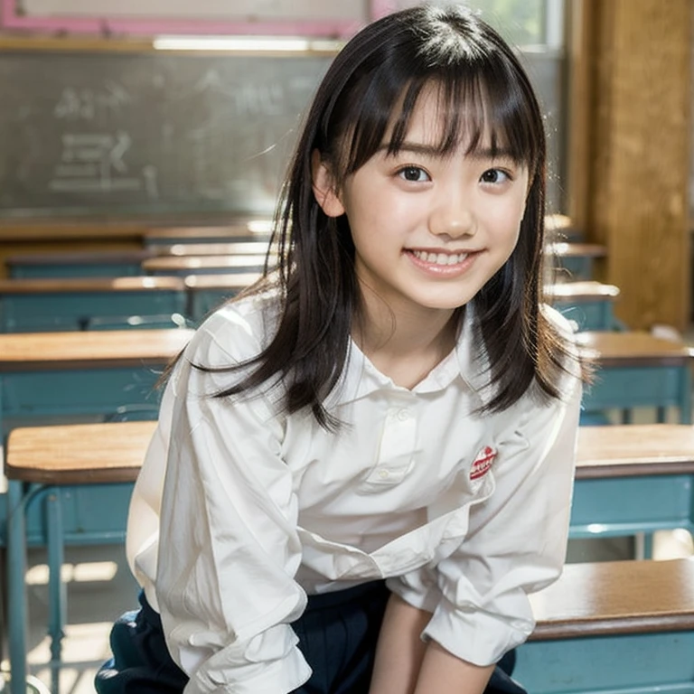 Reality、photo shoot、
Yasuko Tomita、18-year-old、
Hairstyle up、cute、
uniform、squat、
smile、Show pussy、
