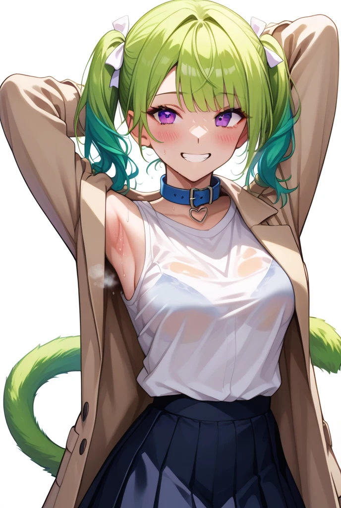 Highly detailed, High Quality, Masterpiece, beautiful, 1girl, solo, (smirk:1.1), ^_^, upper body, seiza, on ground, <lora:ceres_fauna_v2:0.8>, long hair, antlers, branch, braided bangs, hair flower, cow ears, yellow eyes, large breasts, neck bell, collar, (cow print:1.2), print bikini, print legwear, StrokingAnothersChin, (hand on another's chin:1.1), pov, <lora:StrokingAnothersChin:1>