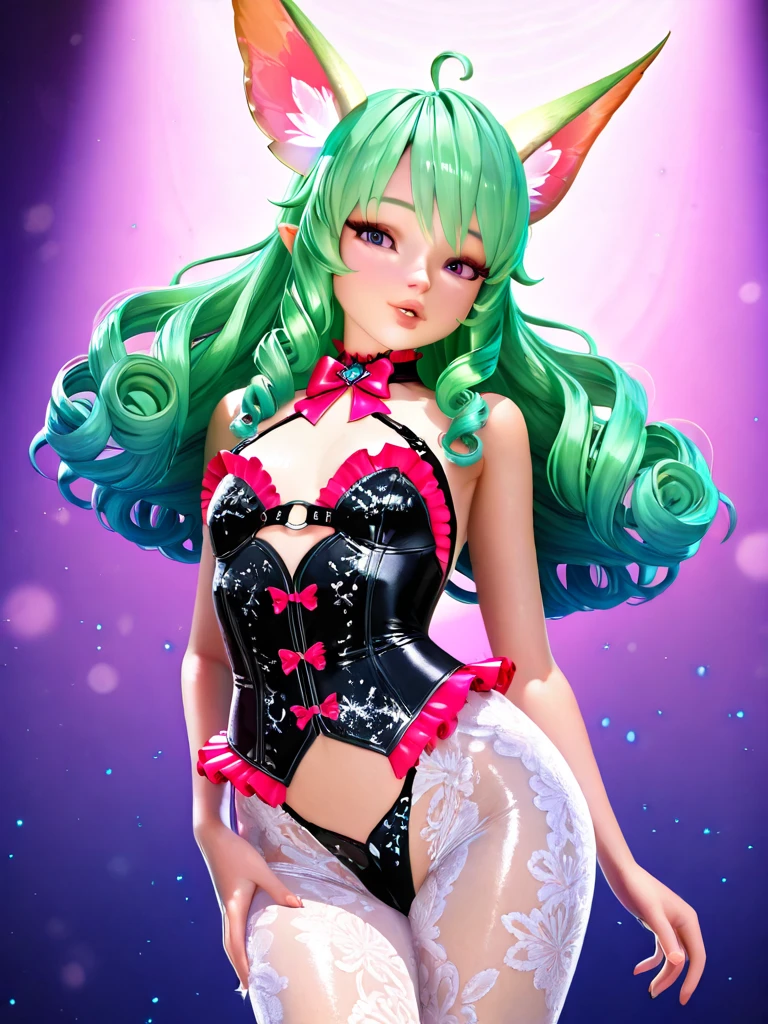 3DMM Style, (masutepiece, Best Quality), Intricate details, 1girl in, Solo, Green hair, flower hair clip, Green dress, Looking at Viewer、Full-body figure、simple background、Standing、(skirt rift)、(Skirt lift in high winds)、(Lace pantie)、((Total lace panties))、Detailed lace panties、(I can see my panties)、((The pants are quite transparent))、((Through the pantiesオマンコ))、Very realistic body、(extremely lifelikeオマンコ)、 Papillae visible through clothes、(Camel toe through panties)(I can see panties)、Through the pantiesオマンコ、 nipples visible through the dress、Areolas are protruding from the dress、(protruding areola,)、Cameltoe、(オマンコPanties that bite into)、(Panties are biting into)、distinct camel toe、Through the pantiesオマンコ、I can see the pussy line
