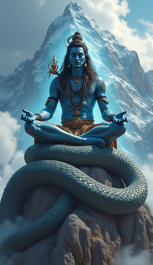 Hindu god Shiva inside river with full of
snakes