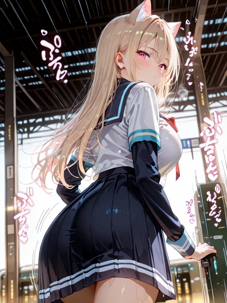 top-quality、realistic touch,high-detail、 Erotic sailor suit、High school students、Long body、Sheer costumes、skirts that are too short、Not wearing underwear、big eye、long lashes、Long upper eyelashes、platinum-blonde、cute little、Beautie、A sexy、Railway Station Platforms、full body Esbian、Sparkling eyes、Submissive smile、Flushed cheeks、Kamimei、Big buttocks、thin-waist、Sleeveless、visible from the side、Sexy armpits、Voluptuous thighs、Enraptured look