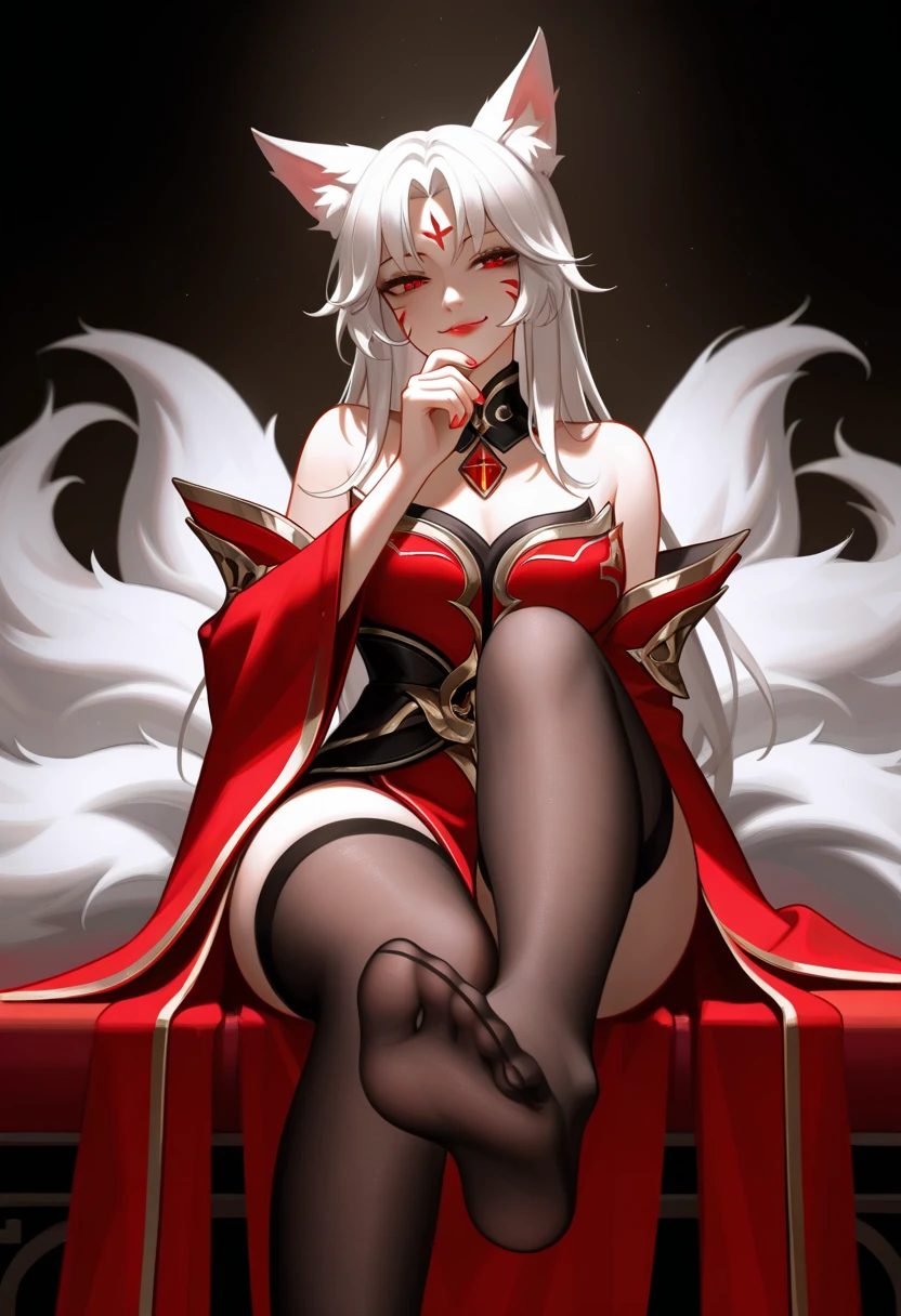 Woman, beautiful and strong well defined arm , very confident and serious eyes , fair face red eyes, strong well defined leg and glutes, with princess crown, white hair and mixed red ,  you are sitting inside your kingdom with the sun raging very brightly , beautiful clothes white and mixed with yellow and red so powerful so real