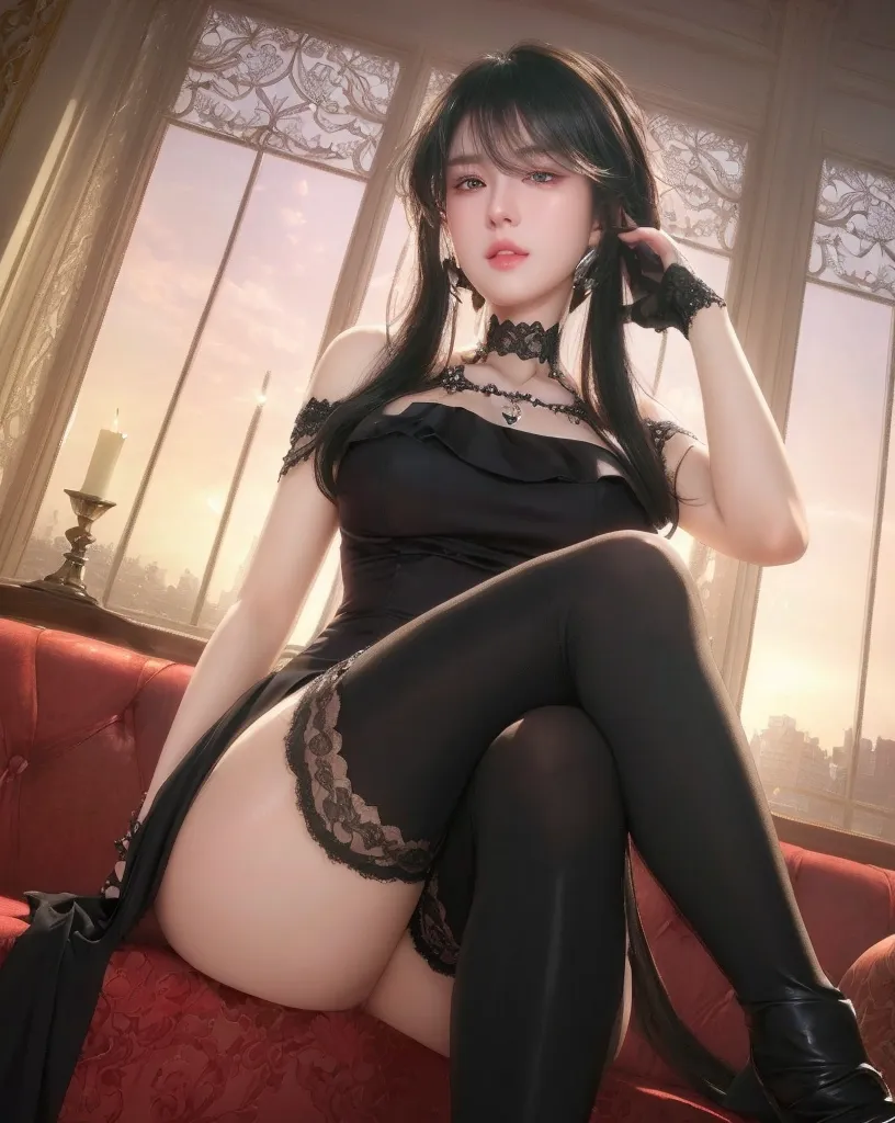 Hermosa piel detallada, cuerpo detallado, ropa gotico, pechos grandes