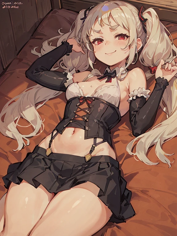 black, pink, demon girl, full body, on bed, zombie pose,