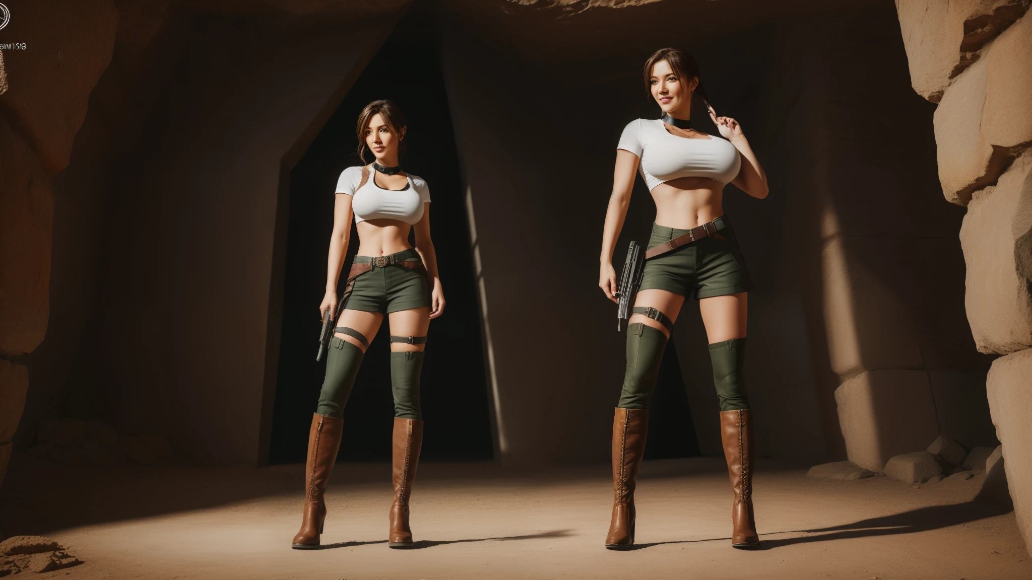 (((lara croft)))8k,(((de tomb rider)))(((Cabellocon trenza)))((Portrait photo of a young girl)((( se ve como render 3d)))(((tiene short y playera ajustada )))(((Amazing tits)))caliente, hermosa,((Hornie)),(((viste short)))((tiene tetas perfectas)))8k, hiperrealista todo como un motor irreal trazado de rayos render ((estilo humano hiperealista)),(((Empty dark background))). hiperrealista todo como un motor irreal trazado de rayos render estilo humano realista ,(((Empty dark background)))., Suavemente iluminado, Intimo exquisito detalle, foco nítido, intrincadamente detallado, rewarded photography, small-catchlight, bajo contraste, alta nitidez, facial-symmetry, profundidad de campo, cinematic background, Renderizado del motor irreal, Imagen central, dream-like, Suavemente iluminado, intimo, imagen de cuerpo completo ,cuerpo completo,((tetona)),((piernas torneadas)) perfecto ecchi, hDRI