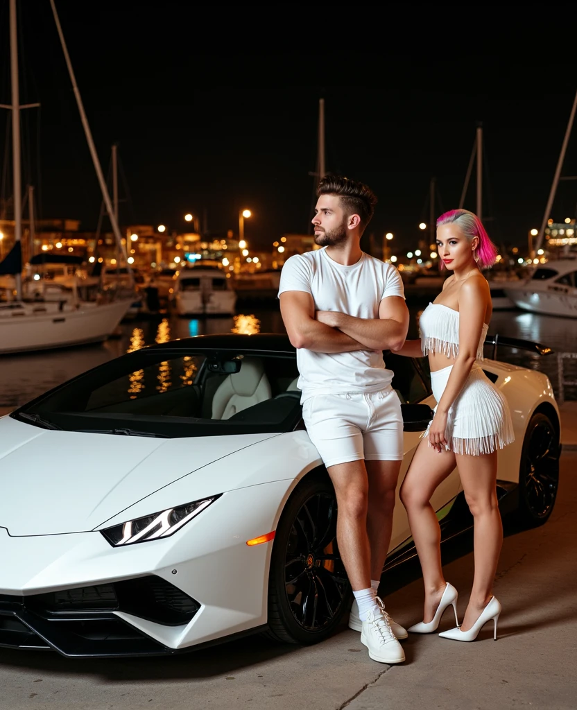 fancy car,body guard,long whitr hair,Beautuful Women,A pink-haired,Big waves,Lunette de soleil,exteriors