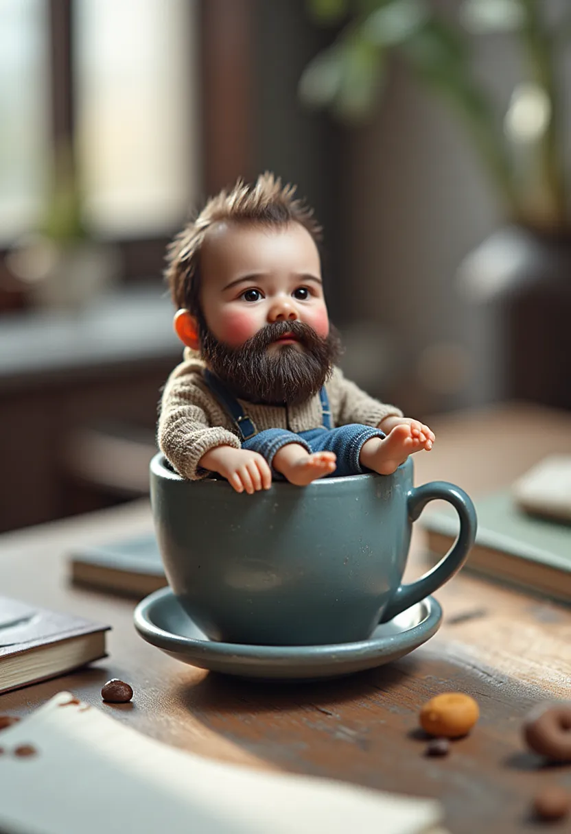 A boy of 2 with motach and beard sitting in a chair and background wall having a name as NITHISH